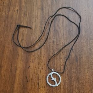 Harmony Silver Stainless Steel Pendant Necklace with Black Cord Italian Vintage